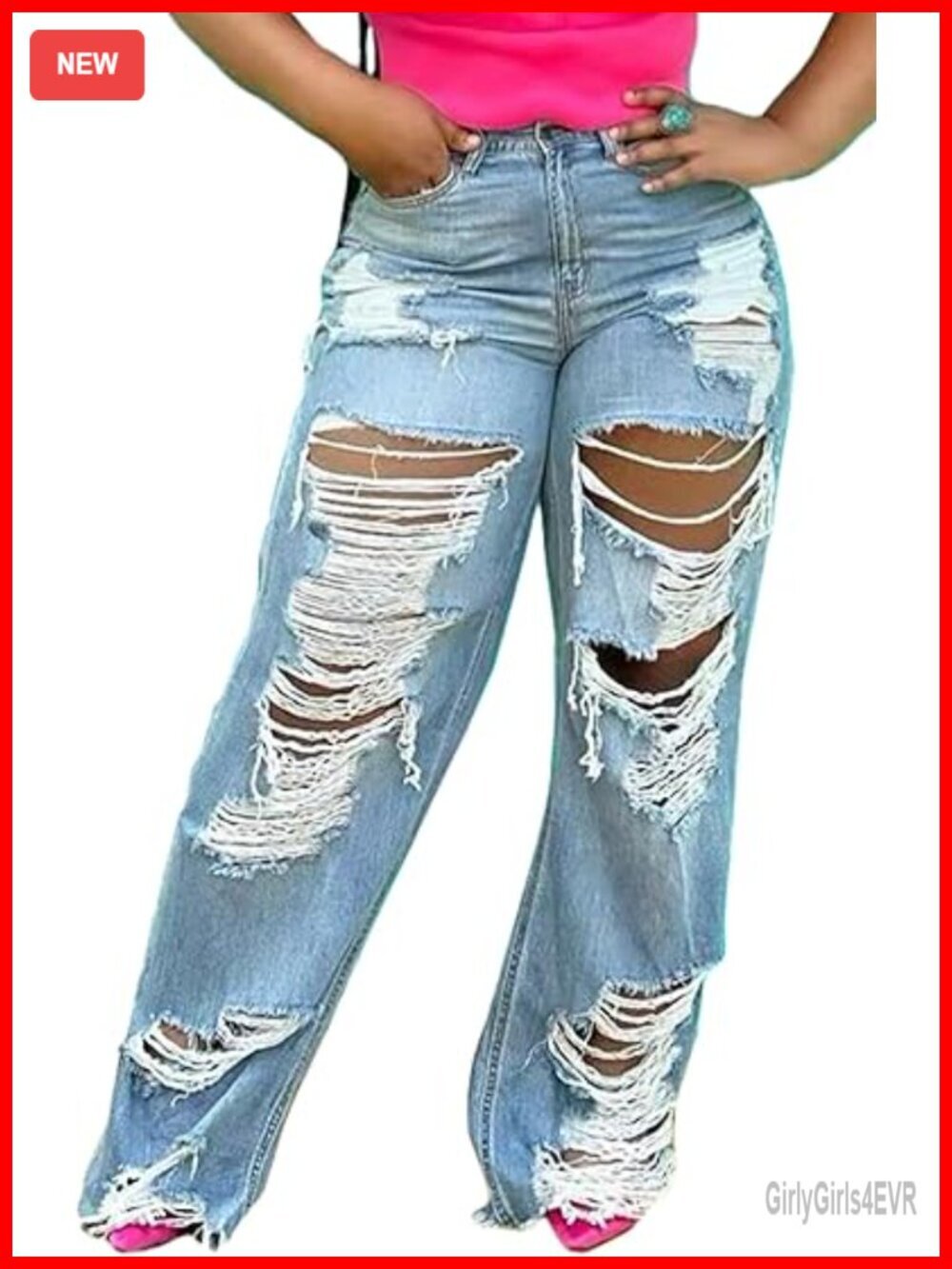 Ripped Jeans Distressed Cutout High Waisted Baggy Straight Wide Leg Y2K Denim
